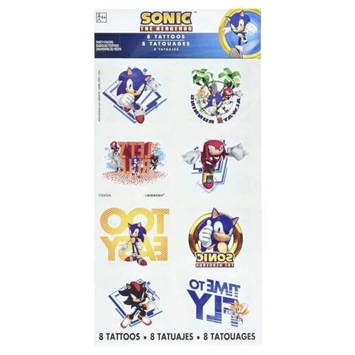 Vibrant Multicolor Sonic Temporary Tattoos - 2" x 1.75" (Pack of 8) - Perfect for Parties, Events, & Gifts