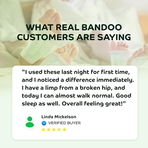 Bandoo Foot Pads ? Premium Natural Bamboo Vinegar & Tourmaline Material, Japanese Foot Care for Men & Women - 30 Count