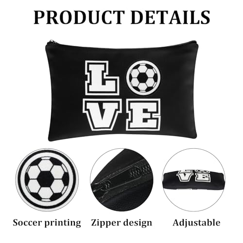 Sweetude 24 Pcs Soccer Gifts Bulk 12 Adjustable Bracelets and 12 Makeup Bags Soccer Accessories Gift Bag Stuffers for Team Players Travel Charms Birthday Party Favors Supplies Prize(Black)
