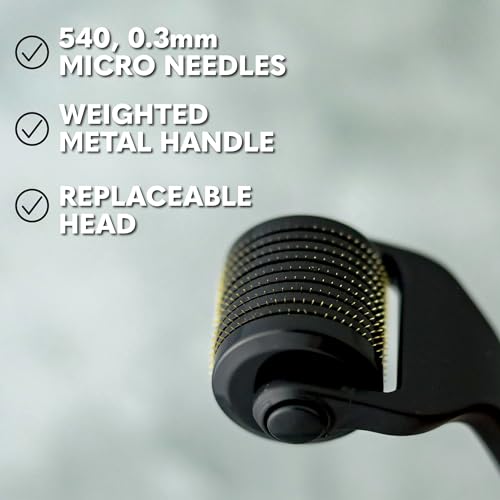 The Beard Club Derma Roller, Beard Growth Oil & Cleansing Spray for Face, Body and Scalp Microneedling Roller for Men and Women with 540 Titanium Microneedles - Beard Roller for Hair & Beard