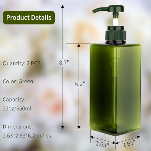 Premium Refillable Soap Dispenser Bottles | Convenient and Elegant Dispenser for Shampoo, Lotion, Soap or Hand Wash in Kitchen or Bathroom - Square (Earth, 22 Ounce / 650 ml)