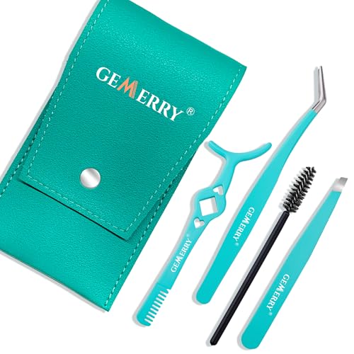 GEMERRY Lash Tweezers Kit 4PCS Lash Applicator Tool DIY Eyelash Tweezers Set Stainless Steel Eyebrow Tweezers with Brush Eyelash Applicator Tool Kit