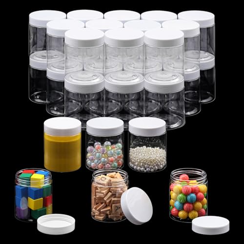 30 Packs 8 oz Clear Plastic Jars with White Lids, 8 oz Cosmetic Containers jars with Wide-Mouth for beads, rhinestones, sequins Cosmetics, Lotion, Cream, Ointments and More by KUKLIPJIM. (Clear)