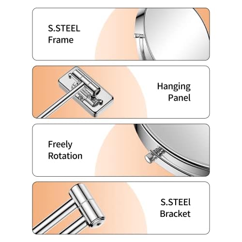 Gospire 9 Inch Extra Large Wall Mounted Mirror with 1X/10X Magnification, 360¡Æ Swivel & Extendable, Chrome Polished Finish for Bathroom Vanity, Shaving & Makeup (Men & Women)