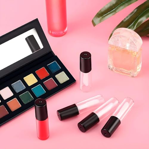 Patelai 100 Pieces Clear Mini Lip Gloss Tube Refillable Empty Lip Balm Gloss Containers Bottles Transparent Mini Lipstick Containers for Women DIY Makeup(Black,1.2ml)
