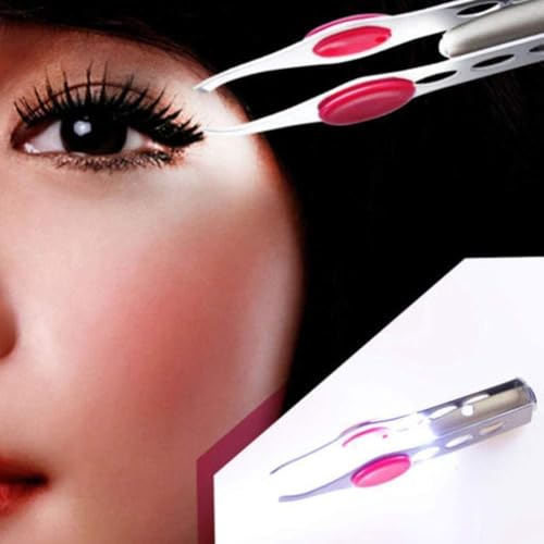 Light Tweezers, Stainless Steel Tweezers with LED Light, Makeup Eyelash Eyebrow Hair Removal Tweezers Illuminating Lighted Tweezers for Precision Hair Removal