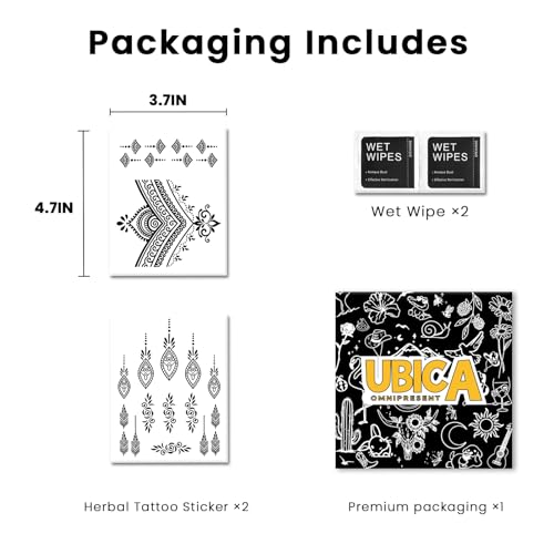 Semi Permanent Tattoos, 2 Sheets Realistic Temporary Tattoos for Women, Fake Tattoos for Hand Fingers Neck, Waterproof, No Reflective, Lasts 1-2 Weeks (Bohemian Geometric & Ethnic Henna Designs)