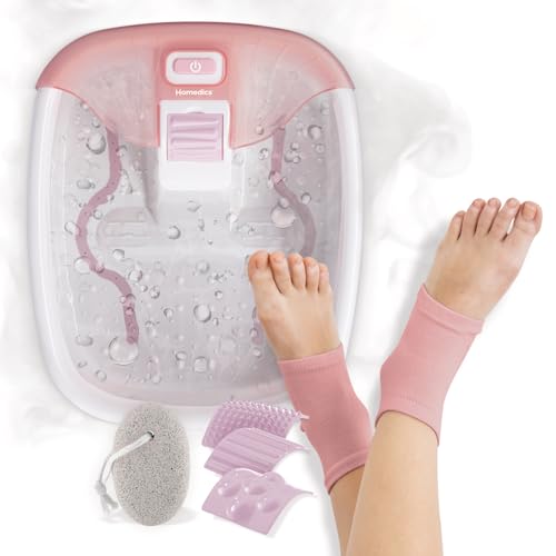 Homedics Bubble Bliss¢ç Deluxe Footbath Gift Set ? Heated Foot Spa with Invigorating Bubbles, 3 Massage Attachments, Pumice Stone, Moisturizing Heel Socks & Splash Guard for Ultimate Relaxation