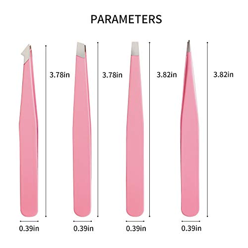 Tweezers Set 4-piece, Professional Stainless Steel Tweezers, Precision Tweezers for Eyebrows, Facial Hair, Ingrown Hair, Splinter, Blackhead and Tick Remover (PINK)