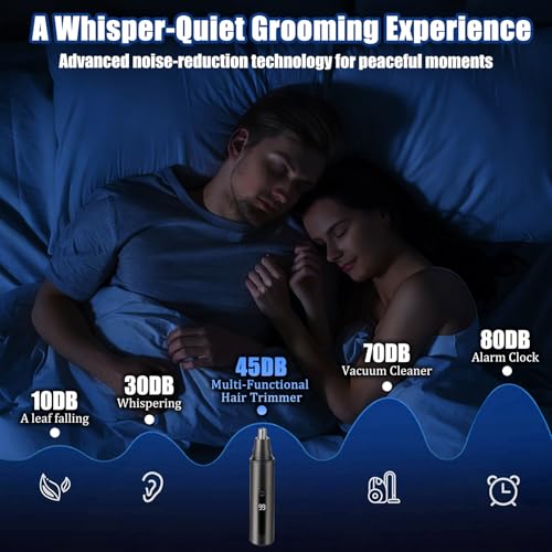 SYAWS Nose Hair Trimmer for Men and Women,USB Rechargeable Eyebrow & Facial Hair Remover with LED Display,Aluminum Alloy Shell with IPX7 Waterproof,Dual Edge Blades for Easy Cleaning (Pink Gold)