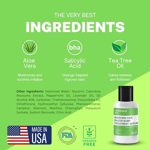 LAVO Tea Tree Gel w/Salicylic Acid - BEST Ingrown Hair Treatment - Razor Bump and Burn Remover - Bikini Lines & Acne - Use After Shaving, Hair Removal, Waxing, Laser, Electrolysis - for Men and Women