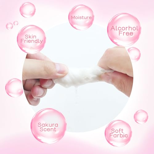 Pack of 100 Makeup Remover Wipes Individually Wrapped,Sakura Scent,Face Cleansing Wipes Bulk, Travel Towelette Makeup Remover Cloth for Face Cleansing Skin Care Remove Makeup