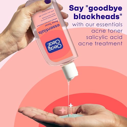 Clean & Clear Essentials Oil-Free Acne Toner, 2% Salicylic Acid Acne Treatment, Gentle Facial Toner for Pimples Cleanses Pores to Clear & Remove Blackheads, Fragrance Free, 8 fl. oz (Pack of 2)
