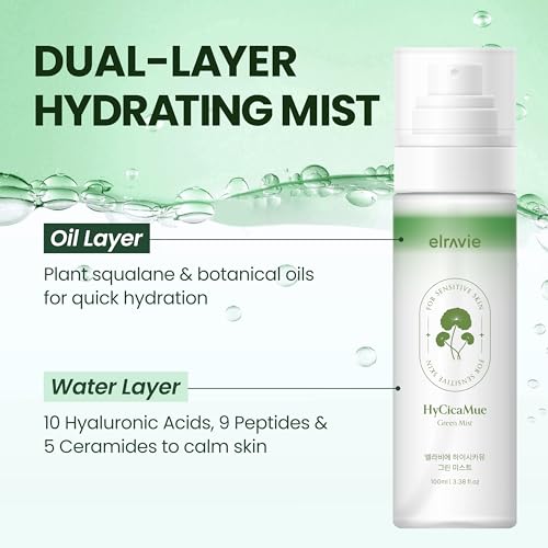 HyCicaMue Green Face Mist | Ultra-Fine Face Spray for Instant Calming & Moisturizing | Cica, Peptide, Ceramide, Hyaluronic Acid | Reduce Excess Sebum & Soothe Irritated Skin | Korean Skin Care