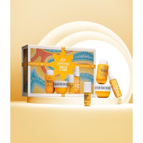Sol de Janeiro Gift Set - Smooth & Glow Body Routine | Travel Size Bum Bum Minis including Bum Bum Cream, Brazilian Play Body Wash, Cheirosa 62 Mist, and Brazilian Kiss Lip Balm