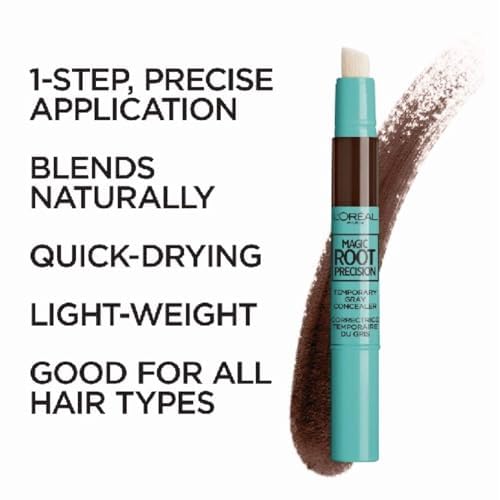 L¡¯Oreal Paris Magic Root Precision Temporary Gray Hair Color Concealer Brush, 4 Dark Brown, 0.05 fl; oz.
