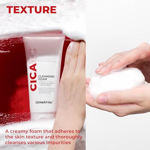 DERMAFIRM Cica AC Cleansing Foam 5.29 oz | Glycolic Acid Face Wash Niacinamide Face Wash Hydrating Facial Cleanser for Oily, Sensitive & Dry Skin | Korean Skincare Water Based Cleanser for Women & Men