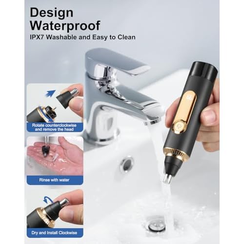 Nose Hair Trimmer for Men,2026 Professional Painless IPX7 Waterproof,USB Rechargeable with LED Display Dual-Edge Blades,Black