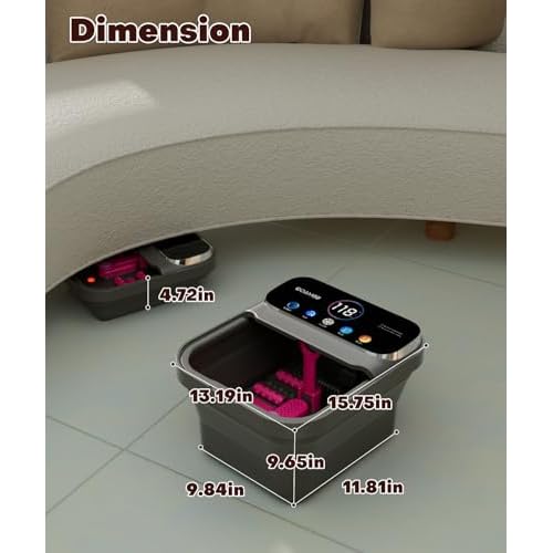 Collapsible Foot Spa with Heat, Bubble,Temp Control,Remote Control, Color Touch Screen Foot Bath Massager with 6 Massage Rollers,Foot Soaking Tub,Pedicure Foot spa for Stress Relief (Deep Grey)