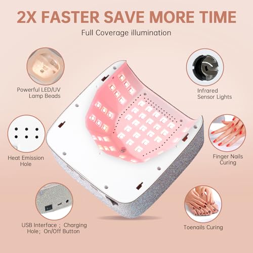 UV LED Nail Lamp 96W Rechargeable Gel Curing Lamp, Cordless Nail Dryer Gel Polish Light with Large LCD Display, with 3 Timer Setting Auto Sensor for Salon and Home (AB Diamond)