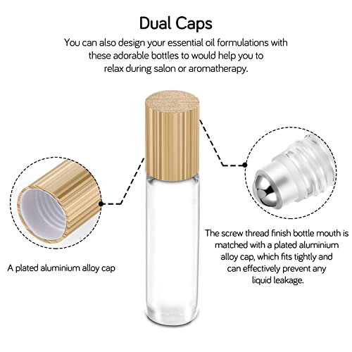 PrettyCare Essential Oil Roller Bottles 10ml (24 Pack Clear Glass Bottle with Bamboo Lid, 4 Extra Roller Balls£¬48 Labels, 2 Openers, 2 Funnels, 4 Droppers, Roller Balls For Essential Oils
