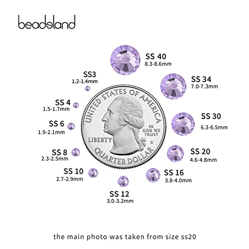 Beadsland 576pcs Flat Back Crystal Rhinestones Round Gems for Nail Art and Craft Glue Fix, Violet, SS30,6.3-6.5mm