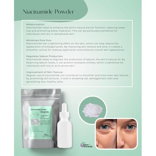 Pure Niacinamide Powder for Skin Care (Vitamin B3) DIY Niacinamide Serum, Niacin Powder (4 Ounce / 113 Gram) Cosmetic Grade