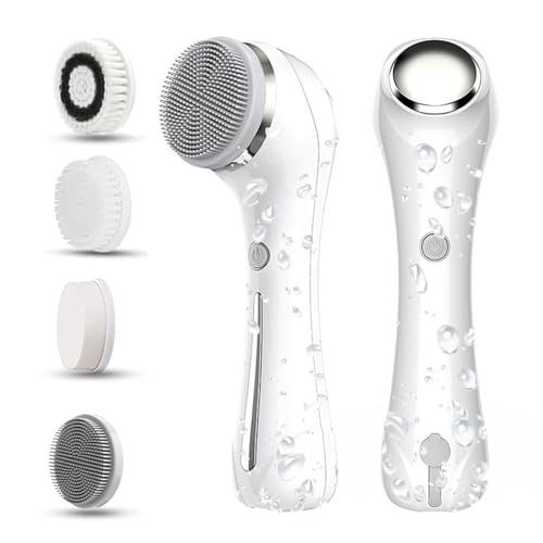 Facial Cleansing Brush, 2 in 1 £×aterproof IPx7 Facial Spin Scrubber Set with 4 Brush Heads, Rechargeable Exfoliating Face Brush Deep Cleansing, Gently Exfoliate and Remove Blackhead