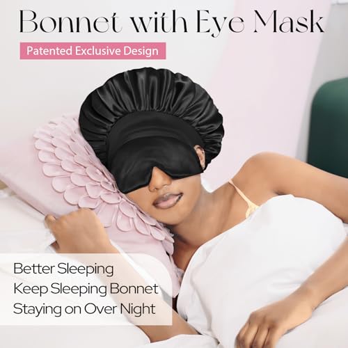 BONNET QUEEN Silk Bonnet for Sleeping Women Satin Bonnet Non Slip Hair Wrap for Curly Hair Night Sleep Cap with Eye Mask