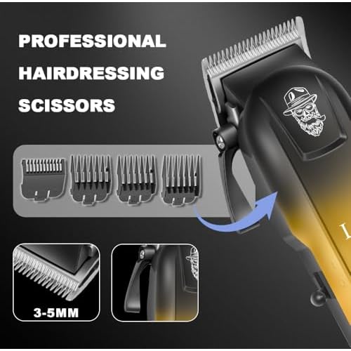 Hair Clippers for Men, with LED Display 4-Piece Cordless Hair Clippers, Beard Trimmer, Foil Shaver & Nose Trimmer, Complete Rechargeable Set for Home Barber Use (Black Gold)