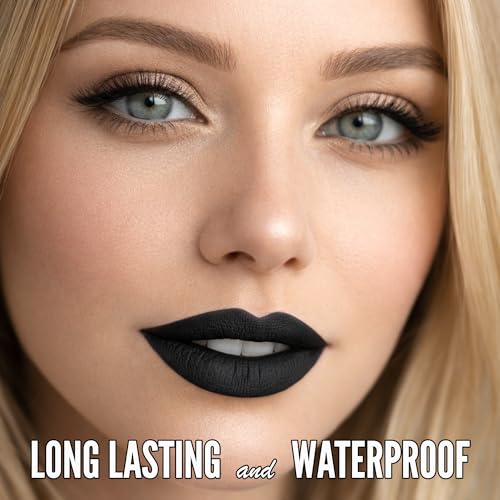 Long Lasting Lipstick with Lip Liner Combo | Waterproof & Transfer-Proof | Comfortable Hydrating with Shea Butter | Bold Pigment Matte Color Lip Stain | Talc-Free & Vegan Product that Performs | Black