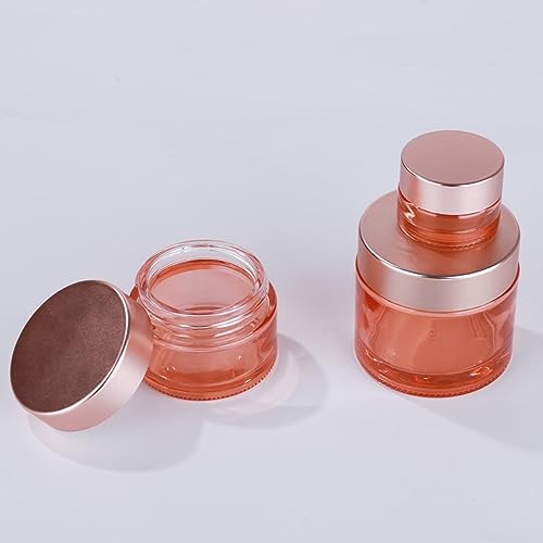 Sxminer 6 Pack 2 oz Pink Glass Jars Glass Empty Cream Jar Bottles with Rose Gold Lids 60ml Refillable Cosmetic Containers Travel Jar Empty Sample Jar Makeup Jar Pot for Cream Lotion Lip Balm Eyeshadow