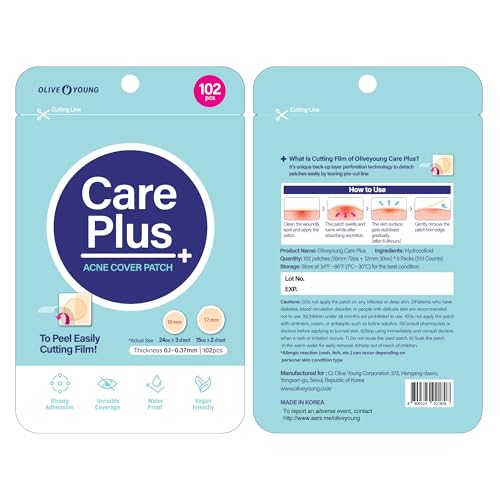 OLIVE YOUNG Care Plus Spot Patch | Hydrocolloid Acne Korean Spot Patch to Cover Zits, Pimples and Blemishes, for Troubled Skin and Face (510 count (Pack of 5))