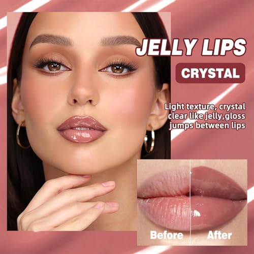 4 Colors Jelly Tinted Lip Serum Gloss,Hydrating Nourishing Lip Plumping,Long-Lasting Moisturizing with Polypeptide,Non-Sticky Glossy Lip Glaze Makeup