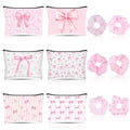 6 Set Pink Coquette Bow Gifts Include 6 Pink Bow Makeup Bags 6 Hair Scrunchies for Women Girls Preppy Cosmetic Bag Preppy Pouch Zipper Gift for Wedding Baby Shower Birthday Coquette Party Favors