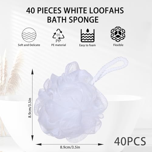 40 Pack Loofah Sponge Bath Sponge Shower Loofah Mesh Shower Ball Bath Pouf Wash Body Puff for Women Men