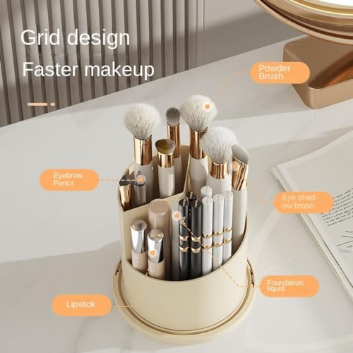 Rotating Makeup Brush Holder with Clear Lid ? 360¡Æ Makeup Brush Organizer for All Brush Sizes, Durable Dustproof Storage Stand with Large Capacity, Easy to Clean, No Assembly (Milk yellow/transparent)
