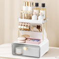 Makeup Organizer with Drawer for Vanity, 2 Tier 5 Zones Cosmetic Display Case Detachable, Cosmetic Storage Perfume Shelf for Bathroom Counter, Perfect Storage Solution for Your Beauty Essential(Clear)