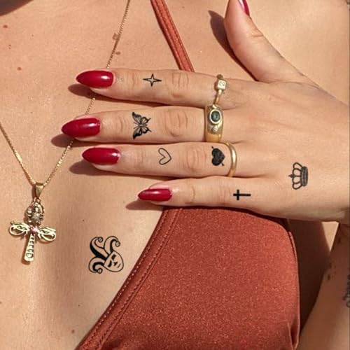 Semi Permanent Tattoo for Women, 2 Sheets Realistic Sexy Small Temporary Tattoos, Lasts 2 Weeks Fake Tattoo for Arm Fingers, Waterproof and Non-Reflective, Y2K Stickers & Heart Mix Tiny Tattoos