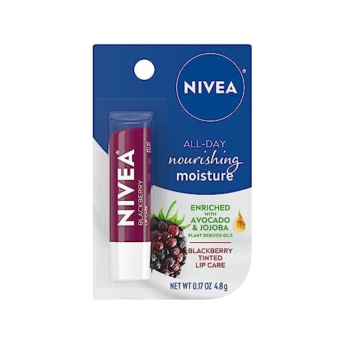 NIVEA Blackberry Lip Care, Tinted Lip Balm with Shea Butter, Nourishing Oils and Vitamin C & E, 3-in-1 Moisture, Repair (for Dry Lips) and Color, 0.17 Oz Stick