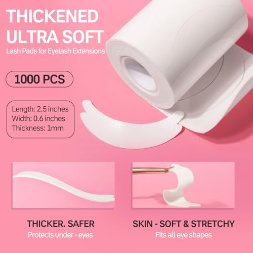 Eye Pads Lash Extensions(1000 Pcs) - Akissos Premium White Foam Under Eye Patches,Eyepads with eye Care for Lash Extensions | Lift | Tint | Remove, Beauty Tools, Elastic, Thick, No Expiry & No Slip