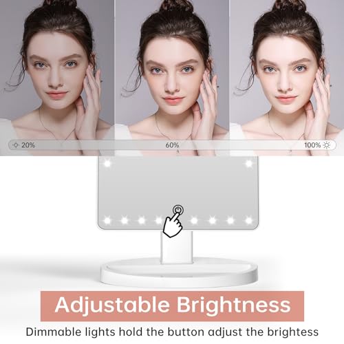 FUNTOUCH Large Lighted Makeup Mirror with Lights, Light Up Mirror with Small 10x Magnification for Desk, 360¡ÆRotation Touch Screen,Brightness Adjustable Tabletop Cosmetic Vanity Make Up Mirror