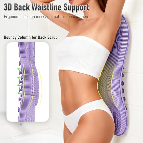 Shower Back Scrubber Wall Mounted for Women XXL | Silicone Bath Body Brush Massage Scratcher Mat with Back Support Anti-slip Suction Cups | Exfoliating Skin Care Luxury Bathtub Cushion Pad Purple