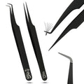 My Lash Tools Fiber Tip Lash Tweezers for Eyelash Extension Curved 90 Degree Angle Boot Tweezer Best for Volume, Individual Isolation & Classic Lashes Stainless Steel Lash Supply (Black 2x Set)