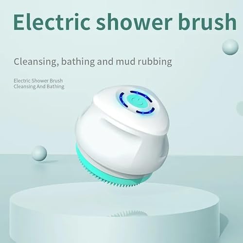 Electric Bath Scrubber, Silicone Body Scrubber, Multifunction Electric Silicone Shower Brush with Massage and Long Handle, Body Cleaning and Massage Scrubber with 3 Gear Speeds