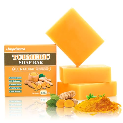3 Pack Turmeric Soap Bar for Face & Body Cleanser, Organic Turmeric Soap, Smooth Skin and Moisturizing, All Natural Tumeric Soap, Handmade Turmeric Face Soap Ginger Soap, 3.53oz ¡¿ 3