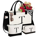 YOOLIFE Gifts for Women - Initial Canvas Tote Bag & Makeup Bag, Birthday Gifts for Women Mom Sister Friends