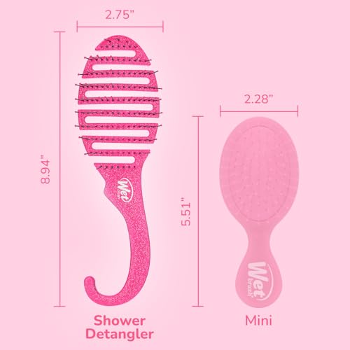 Wet Brush Shower Hair Brush Detangler-Exclusive Ultra-soft IntelliFlex Bristles-Minimizes Pain And Protects Against Split Ends and Breakage-Comb For Women,Men,Wet&Dry Hair-Pink Glitter,(Pack of 2)