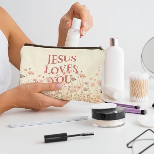 24 Pcs Christian Floral Makeup Bags Bulk for Women Bible Verse Cosmetic Bags with Zipper Inspirational Wildflower Canvas Travel Pouch Christian Gifts for Motivational Cosmetics Organizer Supplies