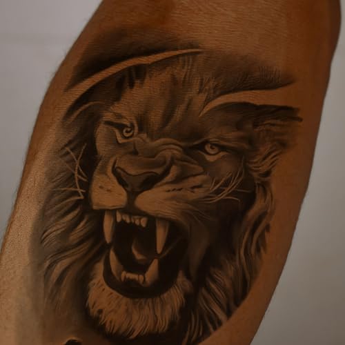 2 Sheets Realistic Animal Temporary Tattoos Stickers Roar Lion Designs For Men Waterproof Arm Leg Fake Body Art, Gym & Parties Bold Masculine Decals
